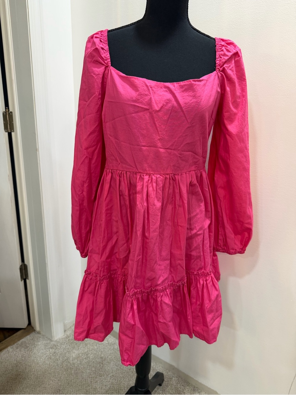 Pink Long Sleeve Tiered Dress
